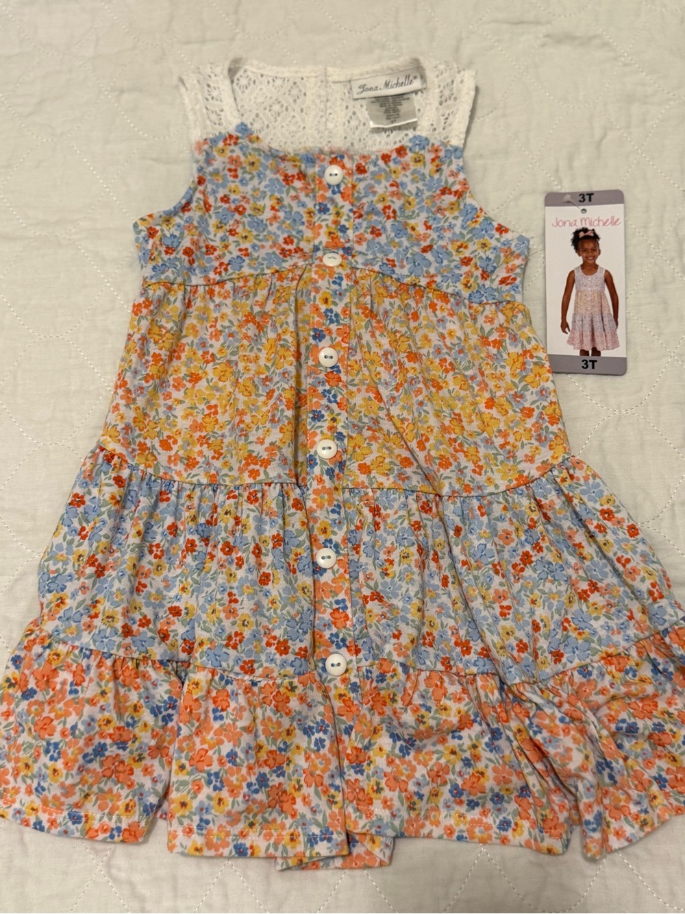 Jona Michelle Floral Button-Front Dress in Orange, Blue, Yellow